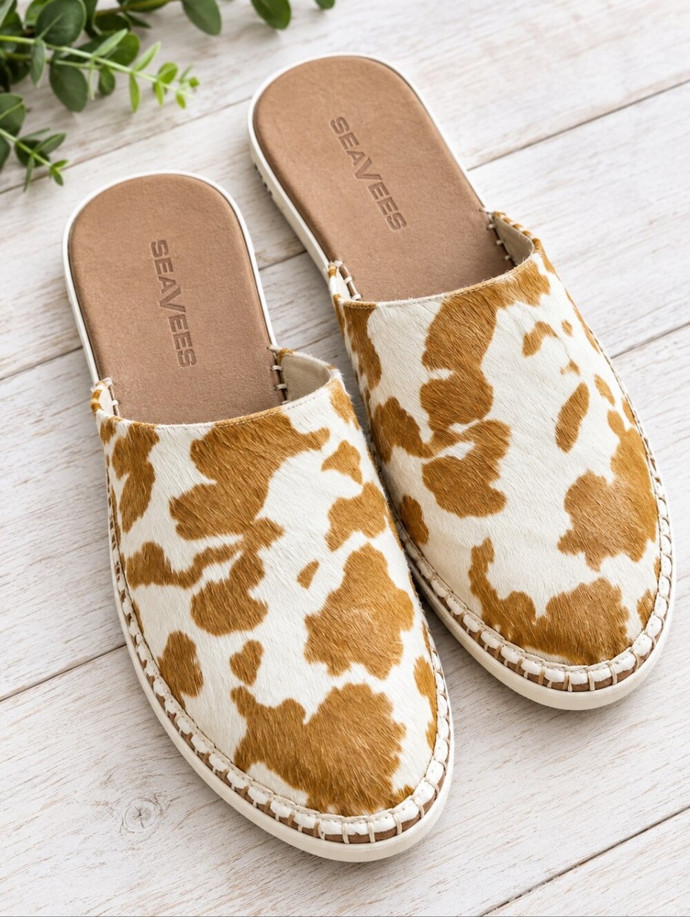SeaVees Lido Cow Mule W11 Calf Hair Cow Print Espadrille Western Slides